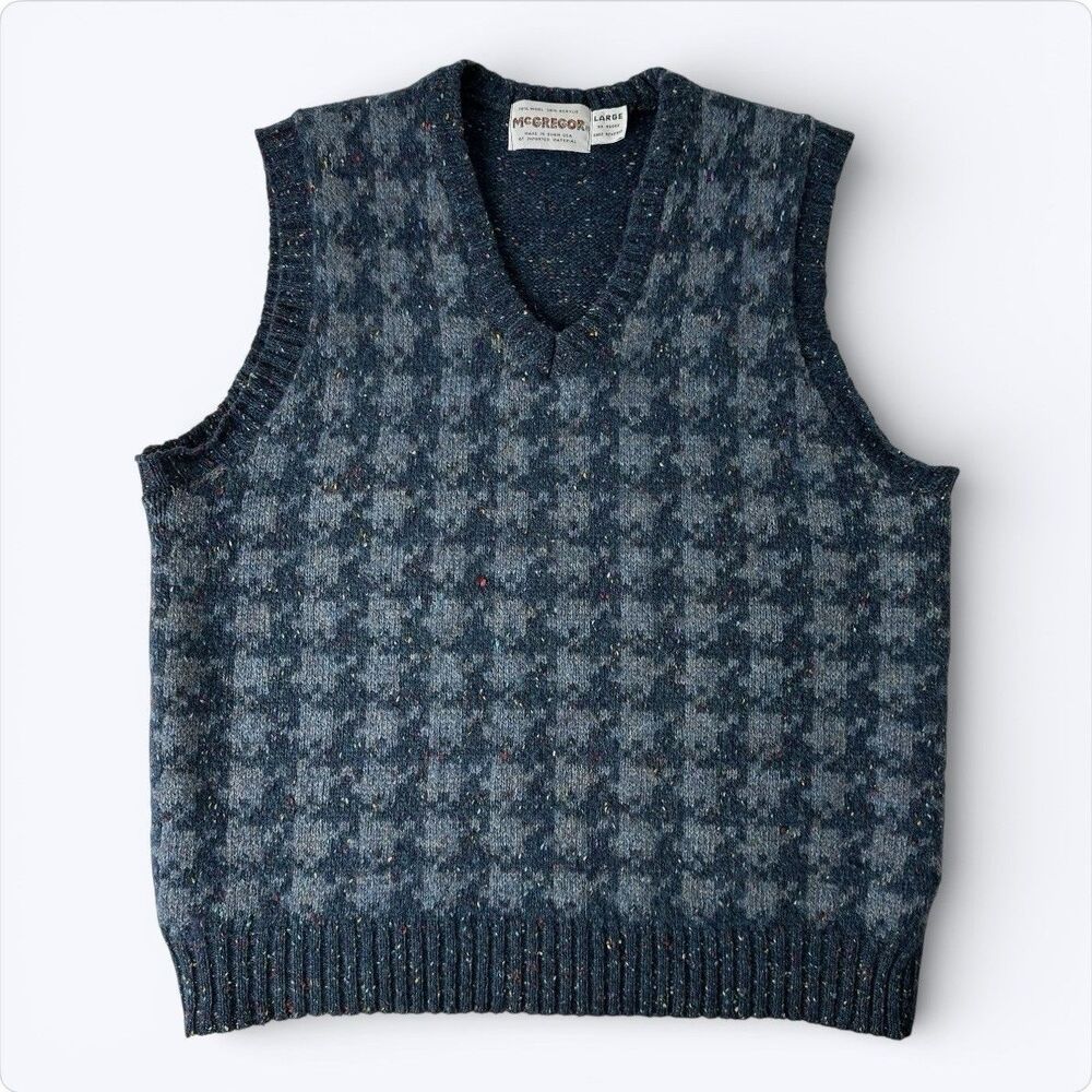 Vtg McGregor Wool Blend Sweater Vest Mens L Houndstooth Preppy‎ Academia Teacher